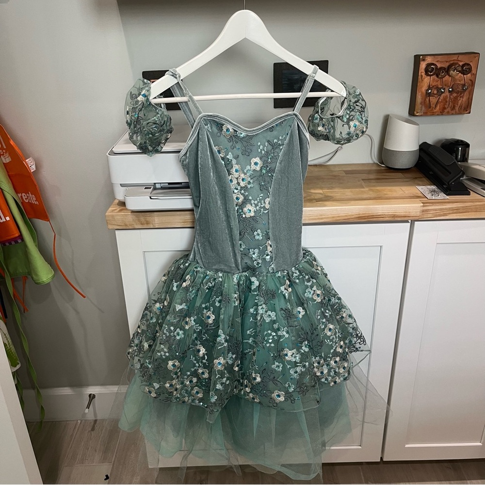 Floral Sage Green Kids Costume Dress